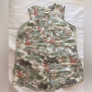 C&C California, 100% Linen Tropical print, Beach Coverup/Tunic/ vintage Size 1X